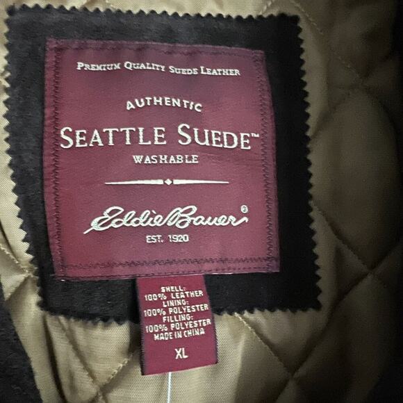 Eddie Bauer Mens Brown Suede Leather Seattle Suede Insulated Coat Mens Xlarge - Picture 4 of 5